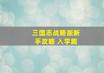 三国志战略版新手攻略 入学篇